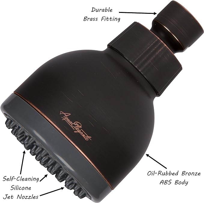 Aqua Elegante 3 Inch High Pressure Shower Head - Best Pressure Boosting, Wall Mount, Bathroom Showerhead For Low Flow Showers, 1.8 GPM - Oil-Rubbed Bronze & California Certified