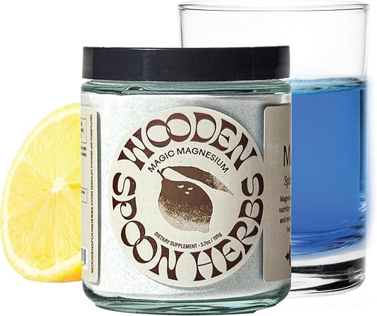 Wooden Spoon Herbs Magic Magnesium Citrate Powder Supplement | Anxiety & Stress Relief, Muscle, Bone, & Digestive Health, & Restful Sleep | Pleasant Lemonade Taste & Fun Spirulina Blue Color | 3.7oz