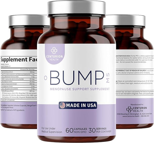 Bump MS, Complete Herbal Menopause Supplement for Women, 19 Powerful Ingredients with Dong Quai, Black Cohosh, Folinic Acid, Methylfolate, Wild Yam, Choline and DHA, 60 Caps