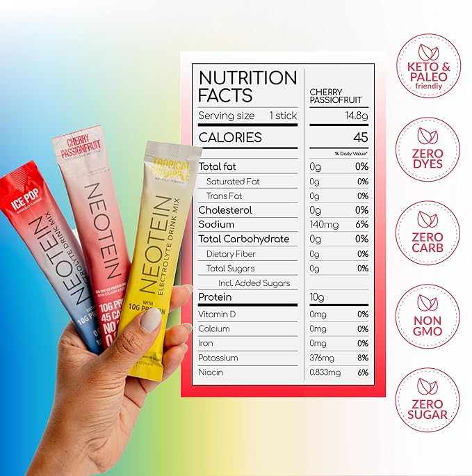 Electrolyte Powder Packets, Protein Powder with 10g Protein & Collagen - Hydration Packets - Zero Sugar, NO Fillers, NO Carbs | Variety Pack | 40 Calories | Keto & Paleo | Pack of 24