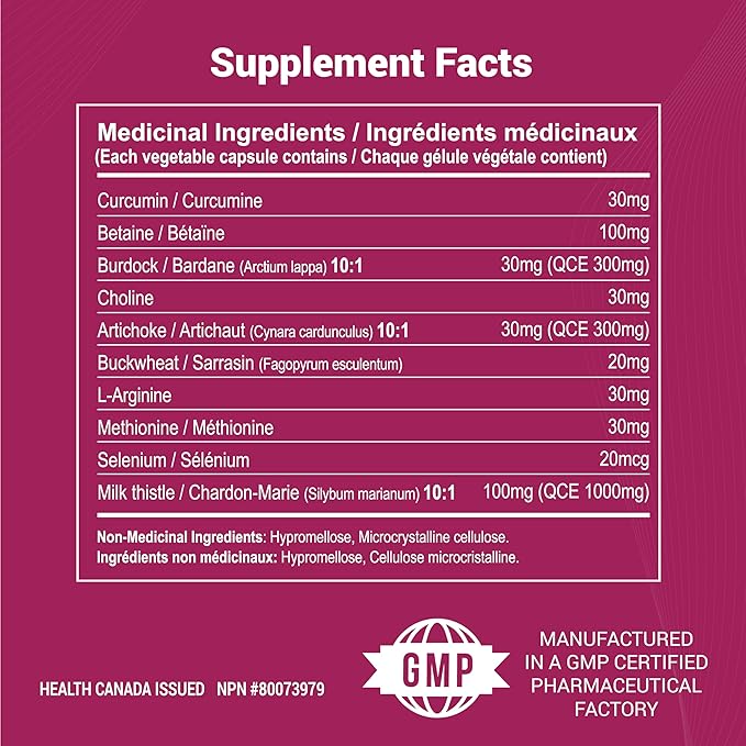 Liver Support Supplement, Herbal Liver Detox with Milk Thistle, Artichoke Leaf, Buckwheat Sprouted, Methionine, Curcumin, Betaine, Plant-Based (90 Capsules)