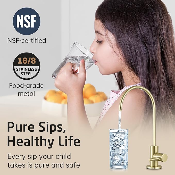 KES RO Faucet Water Filter Faucet Non-Air-Gap Drinking Water Beverage Faucets for Reverse Osmosis Systems Filtration System 304 Stainless Steel Brushed Gold, Z504CLFF18-BZ