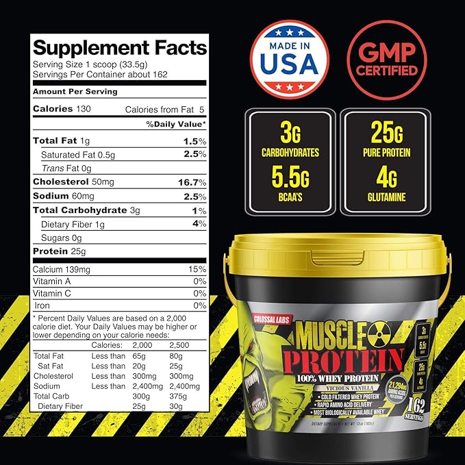 Whey Protein Blend [12 Pounds/Pack of 1]–Vicious Vanilla, Cold Filtered, 25g Pure Protein, 6.6g BCAAs/Serving(Packaging May Vary)