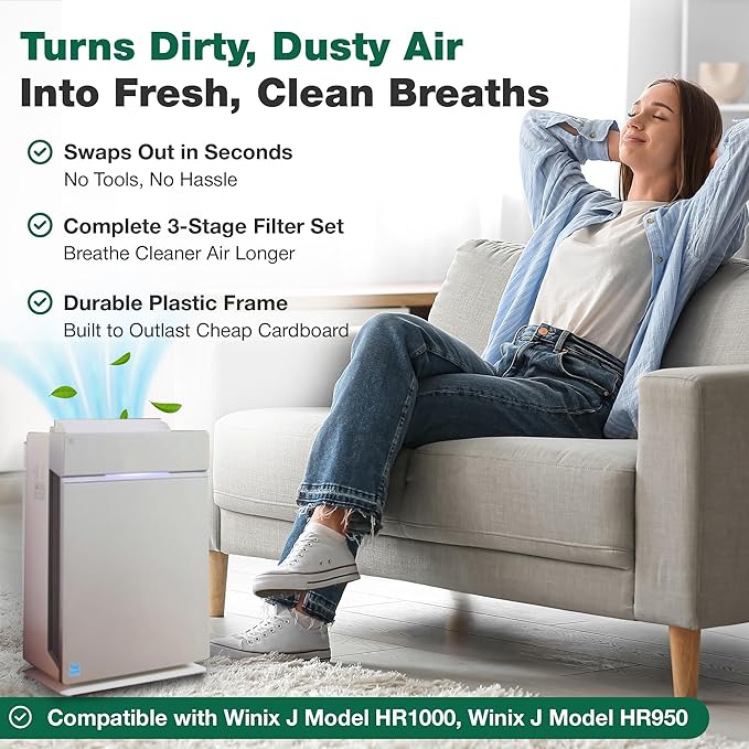 Think Crucial Replacement 2 Air Purifier Filters & 2 Carbon Filters Fit Winix J, Models HR950 & HR1000, Compatible with Part # 117130-4 PACK