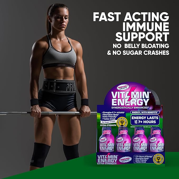 Vitamin Energy Immune+ Extra Strength Energy Shot Grape 48 Pack, 260mg Natural Caffeine, B-Vitamins, Citicoline, Green Tea, Immunity & Focus Support, Zero Sugar, Gluten-Free 1.93 fl oz