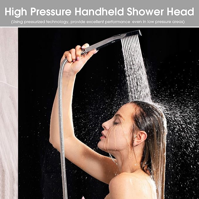 All Metal 12'' Rain/Rainfall Shower Head with Handheld Spray Combo, High-Pressure Square Shower Head with 13'' Extension Arm, Dual Chrome Shower Heads with 78'' Hose, Waterfall Showerhead