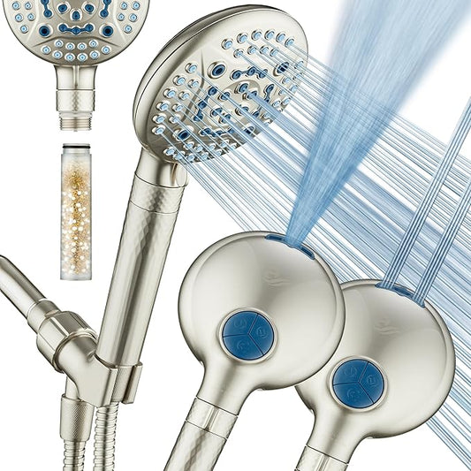 AquaCare 4X High Pressure 10-mode Filter Handheld Shower Head with Dual Power Wash - Clean Tub, Tile & Pets, Remove Chlorine, Metals & Toxins from Water to Protect Skin, Hair & Nails. Nickel Finish