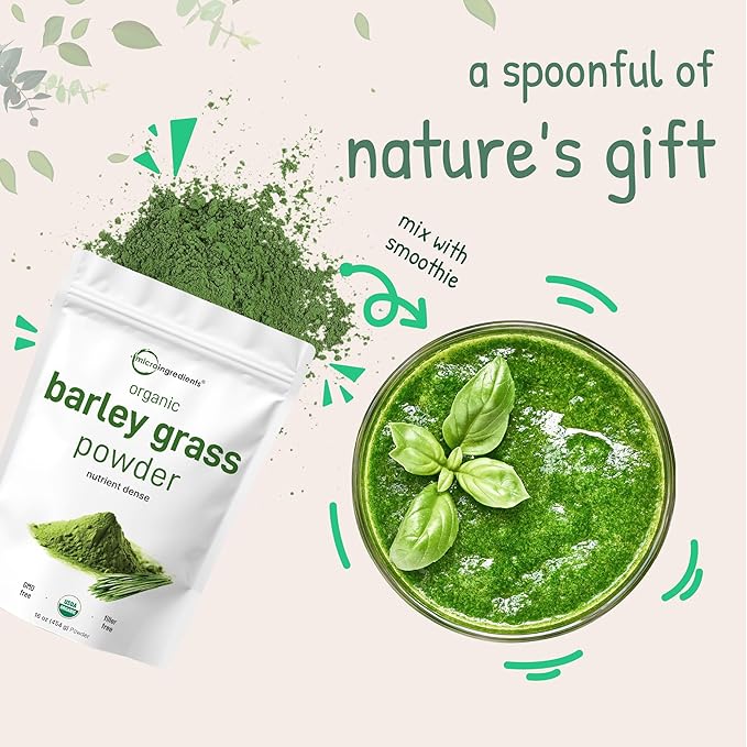 Organic Barley Grass Powder, 16 Ounces | US Grown | Rich in Vitamins, Minerals, Fibers, & Antioxidants | Superfood Greens Mix for Immune Health and Digestion Support | Non-GMO