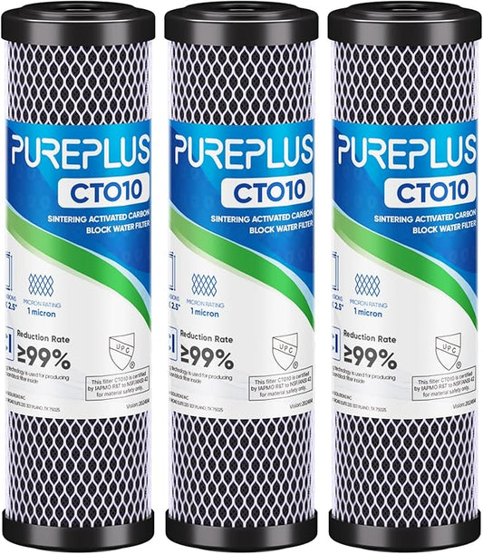 1 Micron 2.5" x 10" Whole House CTO Carbon Water Filter Cartridge Replacement for Under Sink Water Filter System, Dupont WFPFC8002, WFPFC9001, FXWTC, SCWH-5, WHEF-WHWC, WHCF-WHWC, AMZN-SCWH-5, 3Pack