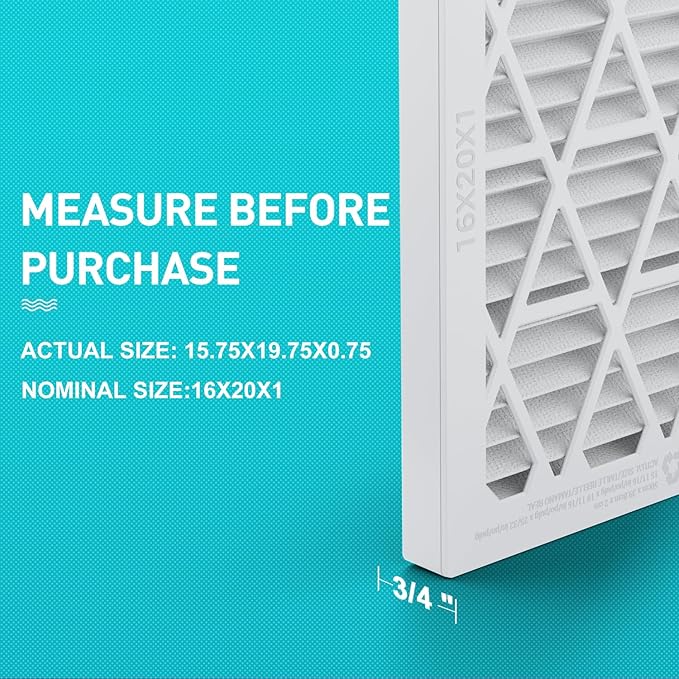 16x20x1 Refillable Air Filter Kit, MERV 11, 1 Reusable Foldable Frame ＆ 6 Refill, Fits Most AC HVAC Furnace Devices, Actual Size 15.75x19.75x0.75in
