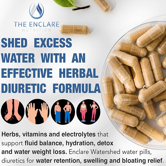 THE ENCLARE NUTRITION|Water Pills Diuretic for Water Retention, Detox, Liver, Kidney, Weight, Swelling/Bloating Relief. Green Tea, Cranberry, Apple Cider Vinegar, Dandelion, Vitamin B6, Chloride (3)