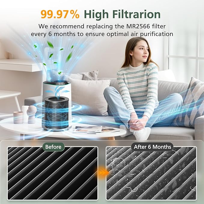 4 Pack MR2566 Filter Compatible with MORENTO MR2566 Air Purifier, 3-in-1 HEPA Activated Carbon Pre-Filter, Basic Version