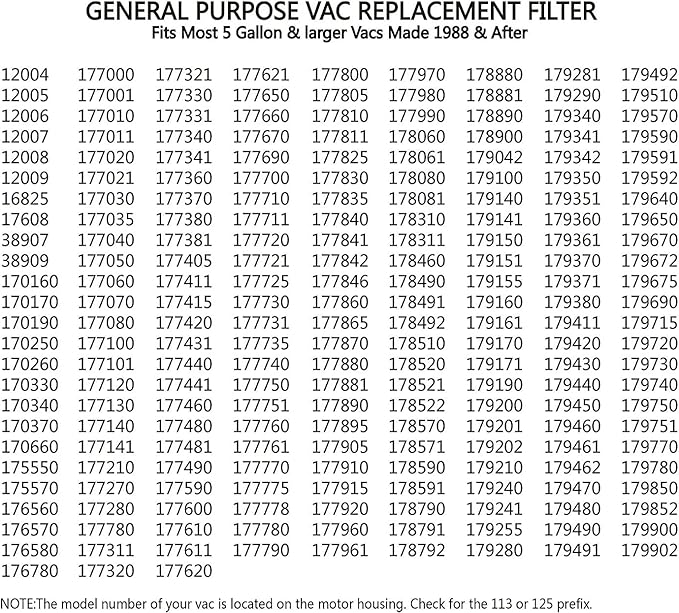 17912 & 9-17912 HEPA Vacuum Filter Compatible with Craftsman, Filter No.9-17912 fits 5, 6,8,9,12,14,16 and 32 gal vacs or larger made after 1988