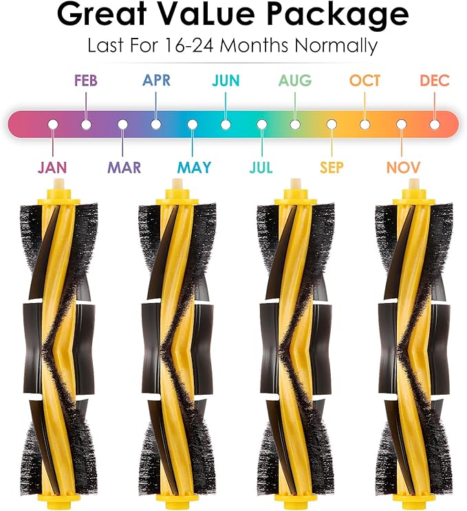 (4 Pieces) N10 Roller Brushes Main Brush Replacement Parts for Ecovacs DEEBOT OZMO N10 N10 Plus 920 950 T8 AIVI Max T9 T5 N5 N7 N8+ N8 Pro DX55 DX93 DJ65 Robot Vacuum