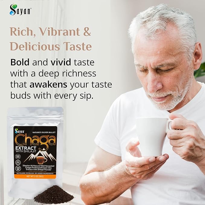 Sayan Siberian Chaga Mushroom Extract with Shilajit Powder (2 oz) – Organic Antioxidant Tea – Immune and Digestion System Support – Fulvic Acid Supplement – Energy & Clarity – No Fillers