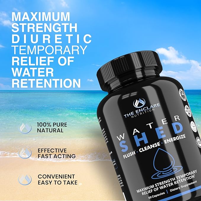 THE ENCLARE NUTRITION|Water Pills Diuretic for Water Retention, Detox, Liver, Kidney, Weight, Swelling/Bloating Relief. Green Tea, Cranberry, Apple Cider Vinegar, Dandelion, Vitamin B6, Chloride (3)