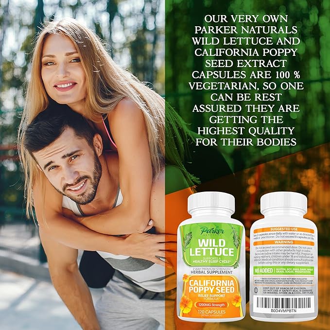 Wild Lettuce Extract & California Poppy Seed Supplement, 2 Way Premium Strength Herbal Supplement for Healthy Sleep & Relief Support, 120 Capsules