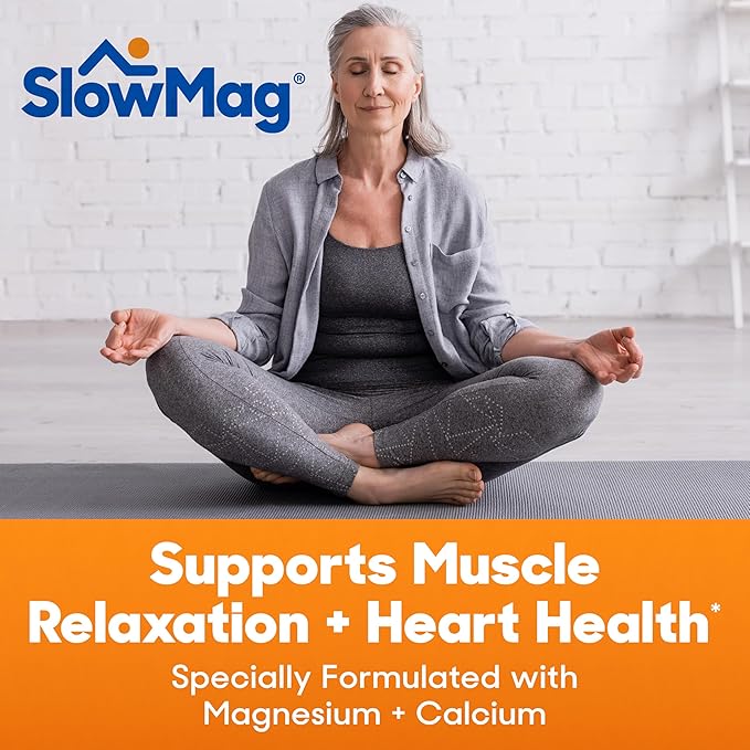 SlowMag Muscle & Heart Magnesium Chloride Supplement with Calcium, 180 Count, Supports Muscle Relaxation, Heart, Nerve & Bone Health, High Absorption (Pack of 2)