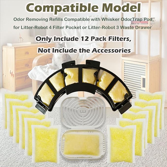 12 Pack Pet Odor Eliminator Compatible with Whisker OdorTrap Pod, Odor Filters for Litter-Robot and Traditional Litter Boxes