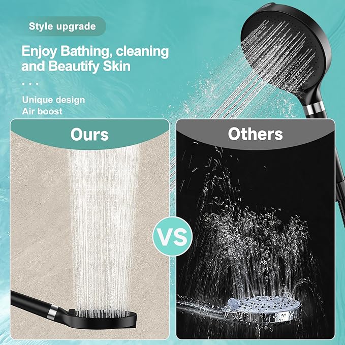 6“ Filtered Shower Head with Handheld, 6-Spray High Pressure Shower Head with Filter for Hard Water, Detachable Handheld Showerhead with Hose and Shower Arm Bracket, Matte Black