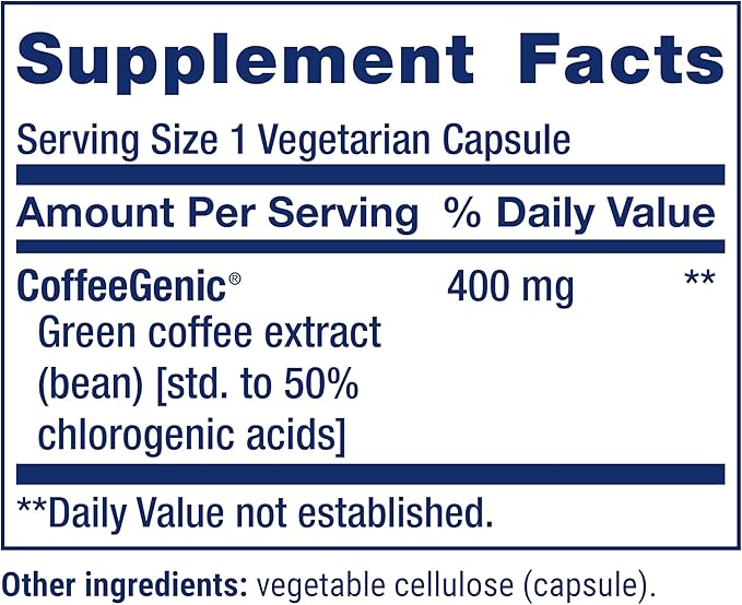 Life Extension CoffeeGenic® Green Coffee Extract, 400 mg, standardized for 50% chlorogenic Acid, After-Meal Metabolism Support, Gluten Free, Non-GMO, Vegetarian, 90 Capsules
