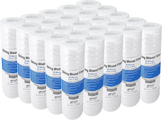 Sediment String Wound Water Filter Cartridge Standard 2.5x10 20 Micron 25 Pack
