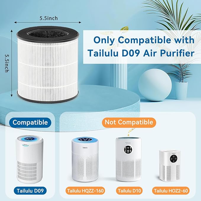 Tailulu Air Purifier Replacement Filter for D09 Air Cleaner, 3-in-1 True H13 HEPA Filter, 1 Pack