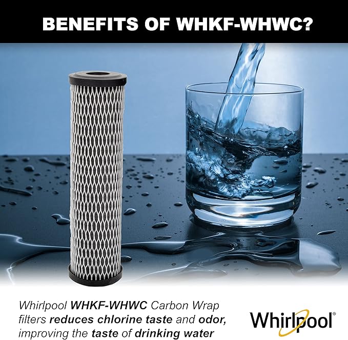 Whirlpool 5-Micron CTO Replacement Water Filter WHKF-WHWC, 10 x 2.5 inch Carbon Wrap Cartridge Reduces Chlorine Taste & Odor, NSF Certified for Whole House Sediment and Drinking Filtration System