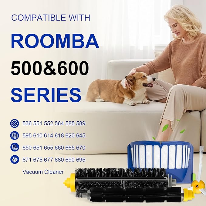 Funmit Parts Replacement for Roomba 500 600 Series 595 585 564 690 692 694 Vacuum Cleaner Accessories- Includes 3 Filter, 3 Side Brush and 1 Bristle Brush