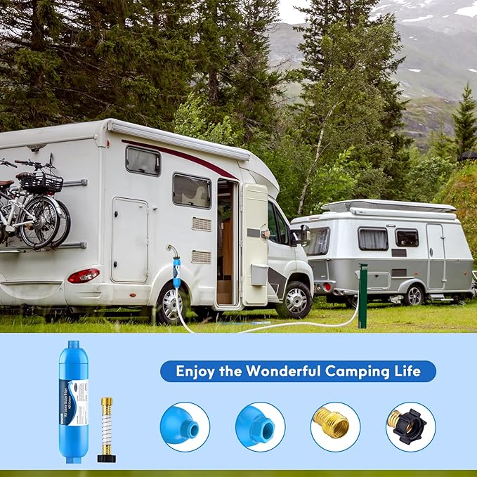 RV Inline Water Filter, NSF 42/372 Certified, Reduce Chlorine, Odor, Taste, Rust and Fluoride in Drinking Water, Dedicated for RVs and Marines, Pack of 2