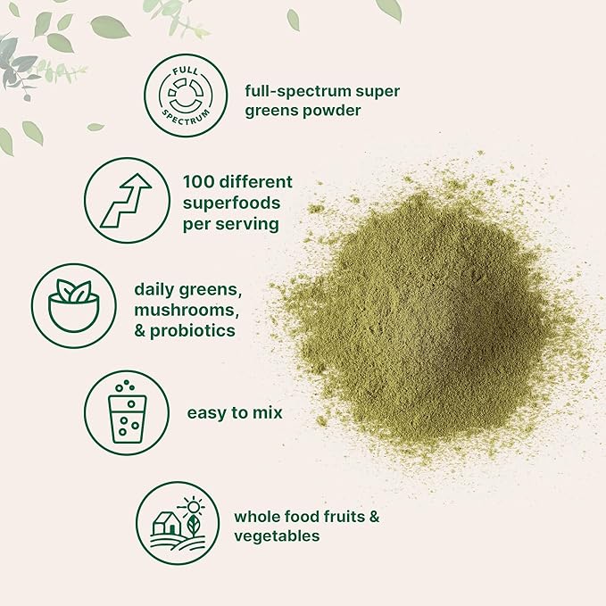 Micro Ingredients Super Greens Powder, 1lb | 100 Superfood Blend with Daily Greens, Fruits, Vegetables, Mushrooms & Probiotics | Source of Vegan Protein & Enzymes | Non-GMO, Gluten-Free, No Additives
