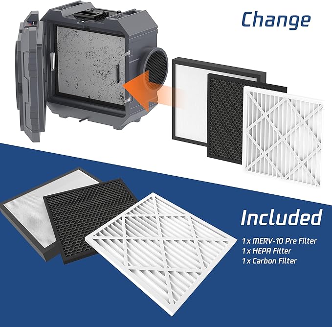 Hepa Air Scrubber Commercial Air Purifier with 3-Stage Filtration Negative Air Machine Industrial Air Purifier for Heavy Duty, 550CFM