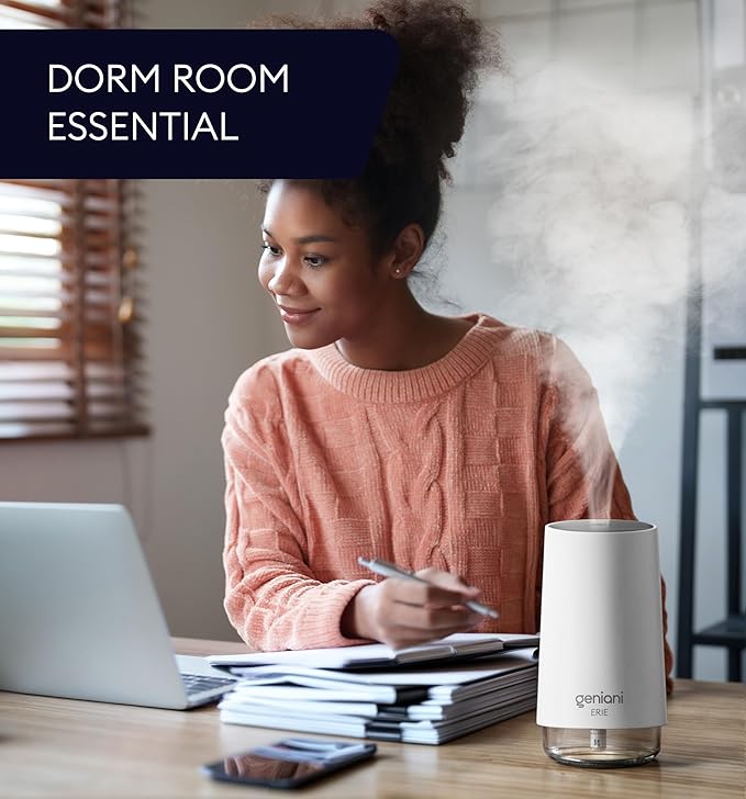 GENIANI Portable Cool Mist Humidifiers for Bedroom & Office - Ultrasonic Humidifier for Home, Baby, Small Room with Auto Shut Off, 250ML Easy to Clean Water Tank