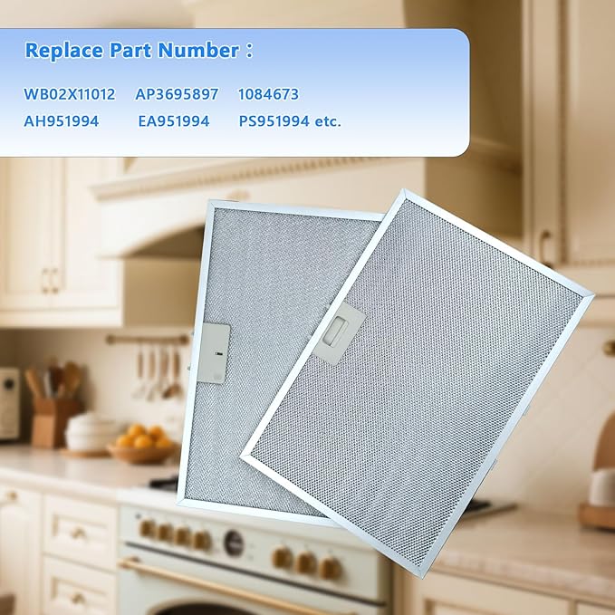 2Pcs WB02X11012 Range Hood Grease Filter 17.5 x 11.6 x 0.35 inches Compatible with GE Range Hood JV565H1BB JV566H1SS JV665H1BB JV666H1SS