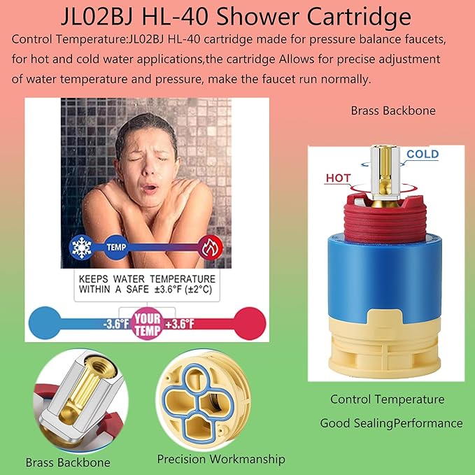 HAIN-YO Pressure Balancing Cartridge Replacement for JL02BJ, 40mm Ceramic Pressure Balance Cartridge,40mm Faucet Cartridge For Tub and Shower Faucet cartridge,Sturdy Core Copper (JL02BJ)