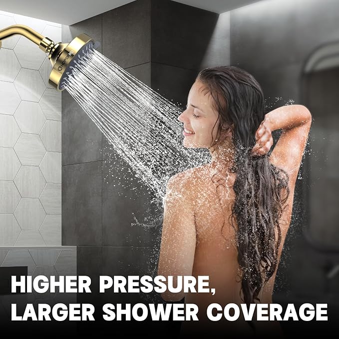 HOPOPRO 5-Mode High Pressure Shower Head - The Washington Post, NBC News, Today TV Show Recommended - High Flow Fixed Showerheads (4 Inch Gold)