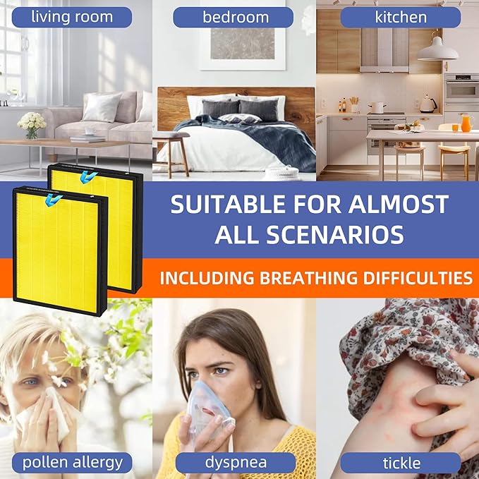 Vital 100S HEPA Pet Allergy Replacement Filter for LEVOIT Vital 100S/100S-P Air Purifier,3-in-1 H13 True HEPA High-Efficiency Activated Carbon Filter,Vital 100S-RF-PA (LRF-V102-YUS), 2 Pack, Yellow