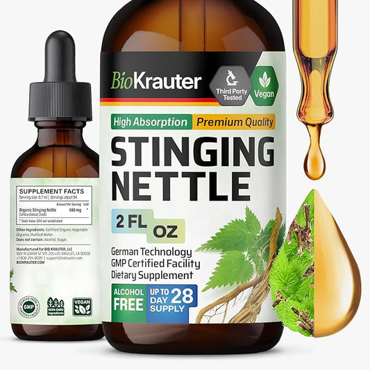 BIO KRAUTER Stinging Nettle Tincture - Nettle Root Extract Liquid - Urinary Support Supplement - Urtica Dioica Natural Extract - Vegan, Sugar & Alcohol Free Drops 2 Fl.Oz.