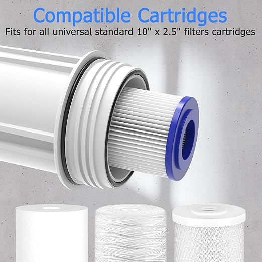 FHW10 Whole House Water Filter Housing, Fit 10"x2.5" Sediment etc Filters for Well and City Water, Pre-Filtration System for Home, 3/4" NPT Port, Pressure Release