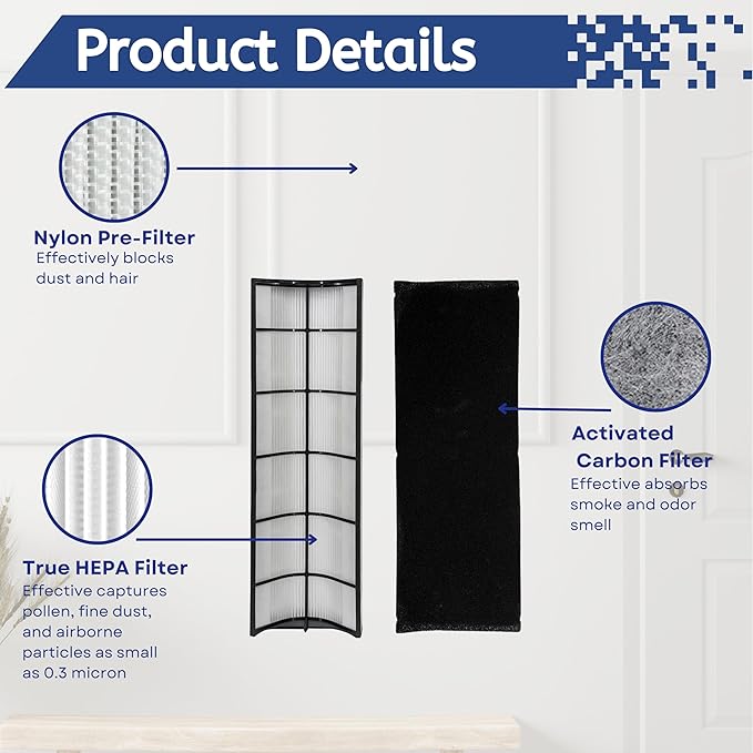Nispira 2-in-1 True HEPA Replacement Filter PETWRFIL For Pure Enrichment PureZone Elite 4-IN-1 Tower Air Purifier PEAIRTWR. 4 Packs
