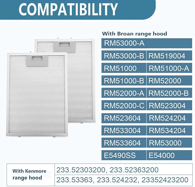 2 Pack SB08087294 Range Hood Filter 11.75"x 9.40" Compatible with For Broan Kenmore range hoods, Range Hood Aluminum Grease Filter, Replaces AP5614116 B08087294 RM523004 1373064