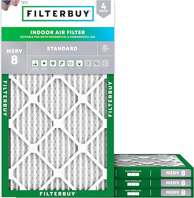 Filterbuy 8x24x1 Air Filter MERV 8 (MPR 700) Dust Defense Replacement (4-Pack), Electrostatic Pleated HVAC AC Furnace Filters, Made in USA (Actual Size: 8.00 x 24.00 x 0.75)