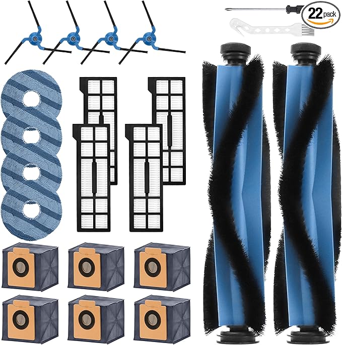 X10 Pro Omni Accessories fit for Eufy X10 Pro Omni Robot Vacuum, include 6 Dust-Bags, 4 Side Brushes, 4 Mop Pads, 2 Main Roller Brushes, 4 Filters, 1 Cleaning Brush LUXRILIX