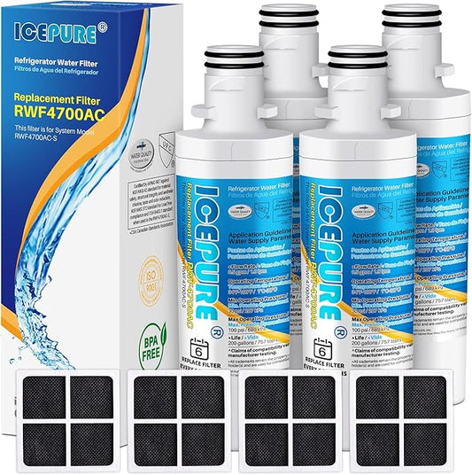 ICEPURE ADQ747935 Refrigerator Water Filter and Air Filter Replacement for LG ® LT1000P®,MDJ64844601, Kenmore Elite 9980, ADQ74793501 LT1000PC ® ADQ74793502, LMXS28626S, LFXS26973S, LT120F®, 4PACK