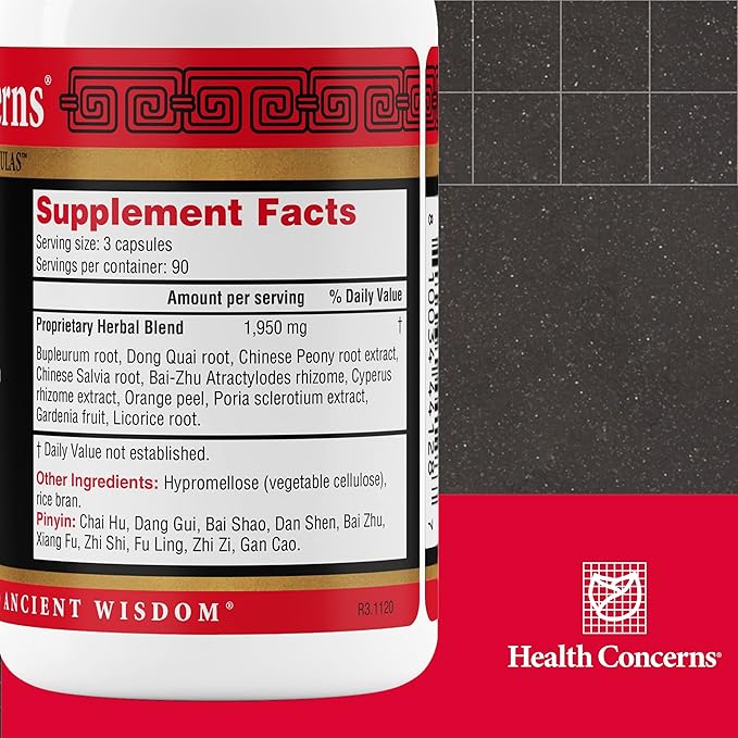 Health Concerns Woman’s Balance – PMS Relief & Hormone Support – Liver Qi & Spleen Health – Herbal Supplement for Women – Dan Zhi Xiao Yao Formula – 270 Capsules
