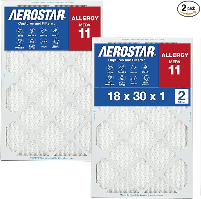 18x30x1 AC and Furnace Air Filter by Aerostar - MERV 11, Box of 2