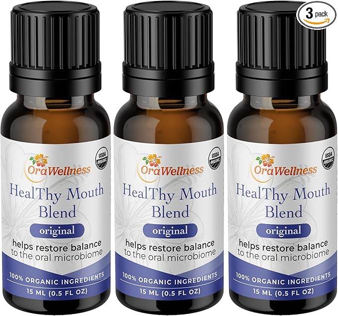 Healthy Mouth Blend Organic Tooth Oil, Flouride Free Made in The USA Toothpaste & Mouthwash Alternative, Natural Rinse for Healthy Teeth & Gums for Women, Men and Kids, Pack of 3