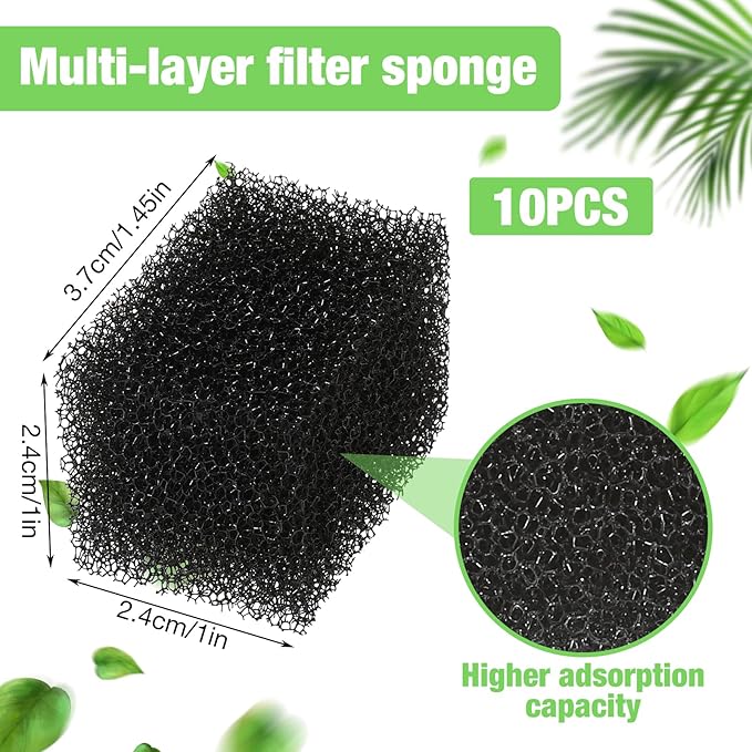 10Pcs Cat Water Fountain Sponge Filter Replacement, Upgraded Sponger Foam Filter for 92oz/2.8L Pet Fountain, Fountain Filter Replacement for Cat and Dog(Black)