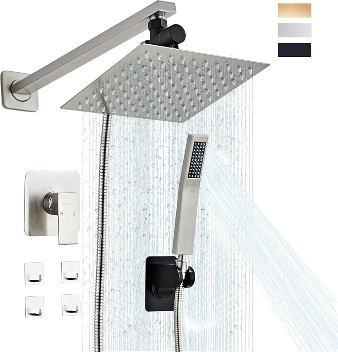 Shower Head Combo, 8 Inch Rain Shower Head with Handheld High Pressure Rainfall Shower Heads System, 15 Inch Shower Adjustable Extension Arm, Brushed Nickel