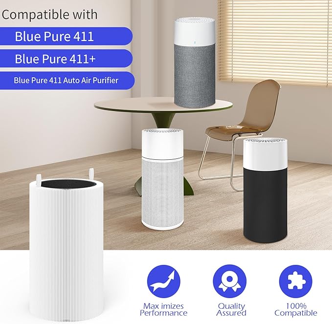 3 Packs 411 Replacement Filter Compatible with Blue Pure 411, 411+, 411 Auto & Mini with 3pcs Outer Cloth Pre-Filter Cover